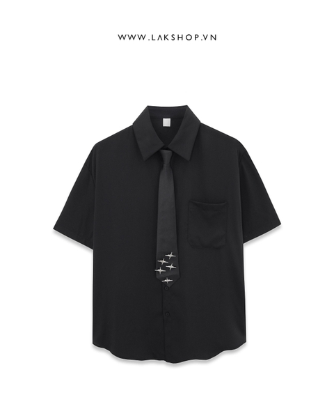 Áo Oversized Black with Tie Short-Sleeve Shirts