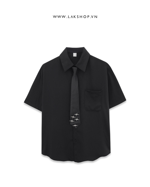 Oversized Black with Tie Short-Sleeve Shirts