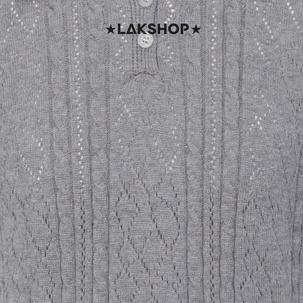 Áo Light Grey Jacquard Polo Knit Sweater