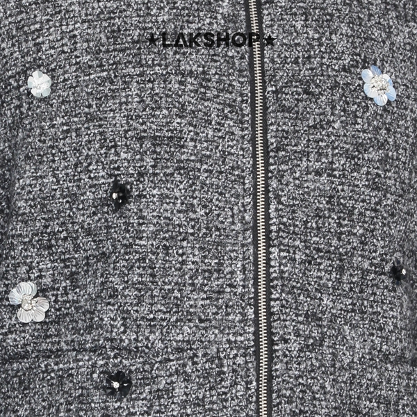 Áo Grey Smoke Zipper Tweed Jacket