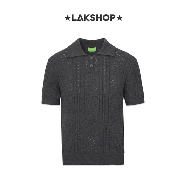Áo Dark Grey Jacquard Polo Knit Sweater