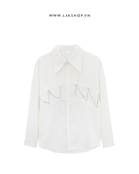 Áo Oversized White with Chain Shirt