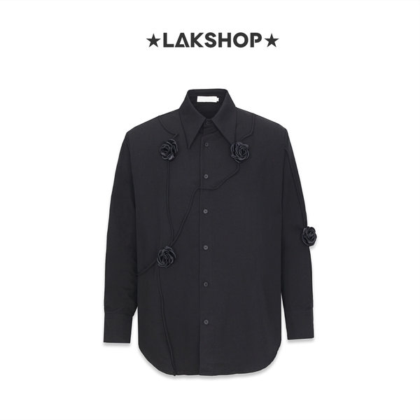 Áo Oversized Black Three-Dimensional Rose Shirt