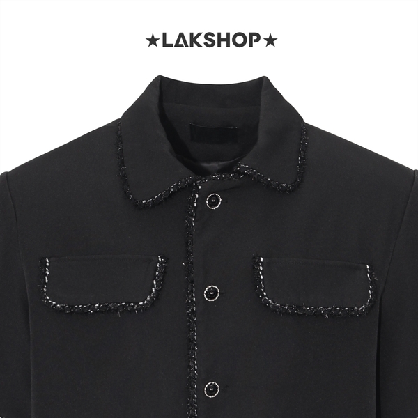 Áo Black with Trim Bling Short Sleeve Jacket
