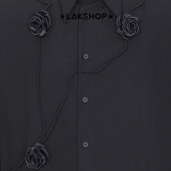Áo Oversized Black Three-Dimensional Rose Shirt