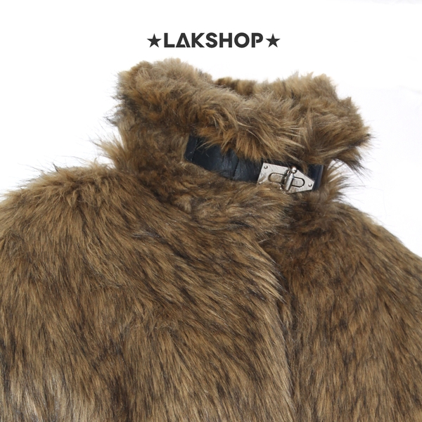 Áo Brown Faux Fur Crop Jacket