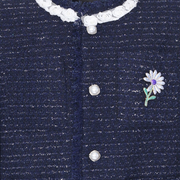 Áo Navy Tweed mix Flower Neck Jacket