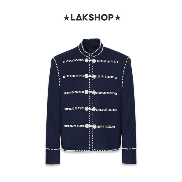 Áo Navy with Pearl Trim Military Jacket