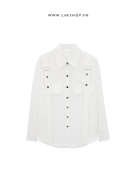 Áo Oversized White Belted Shirt