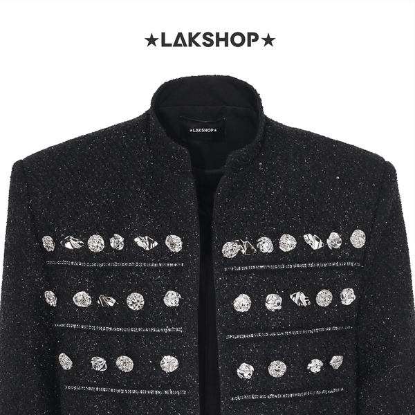 Áo Black Bling Bling with Button Tweed Jacket