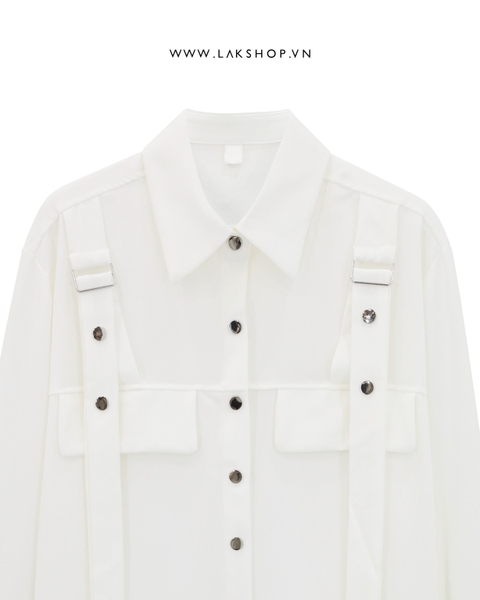 Áo Oversized White Belted Shirt