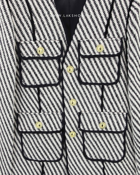 Áo V- Neck Sriped Border Tweed Jacket cx5