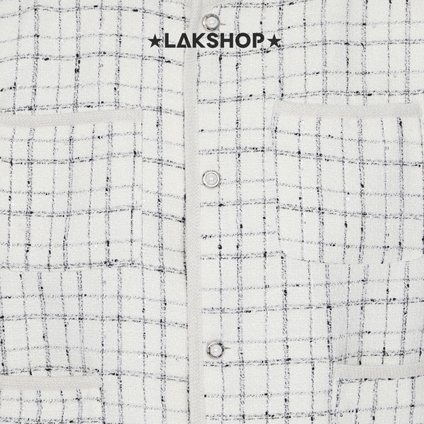 Áo White Grid Tweed Short Sleeve Jacket