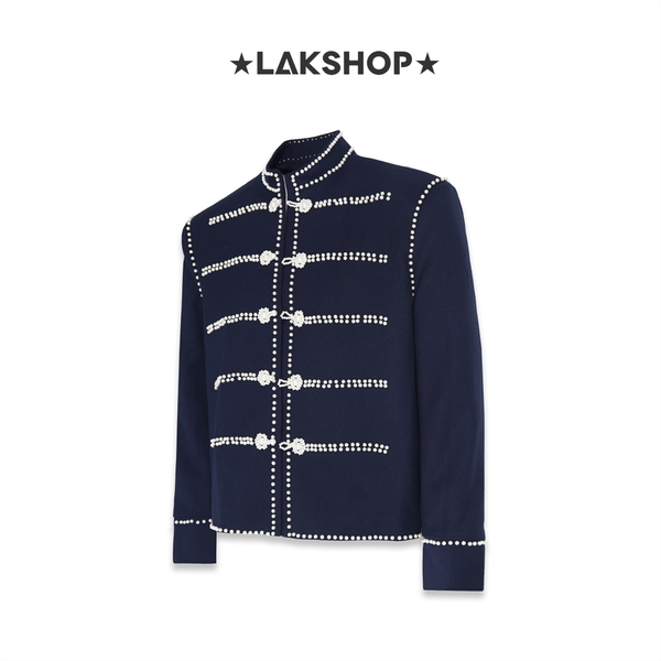 Áo Navy with Pearl Trim Military Jacket