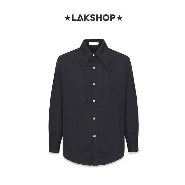 Áo Black with Blue Stone Button Shirt