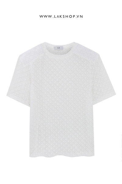 Velvet Mesh Triangle  Padded T-shirt in White