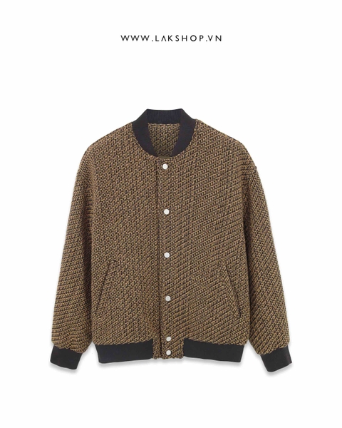Brown Tweed Embroidered Bomber Jacket cs2