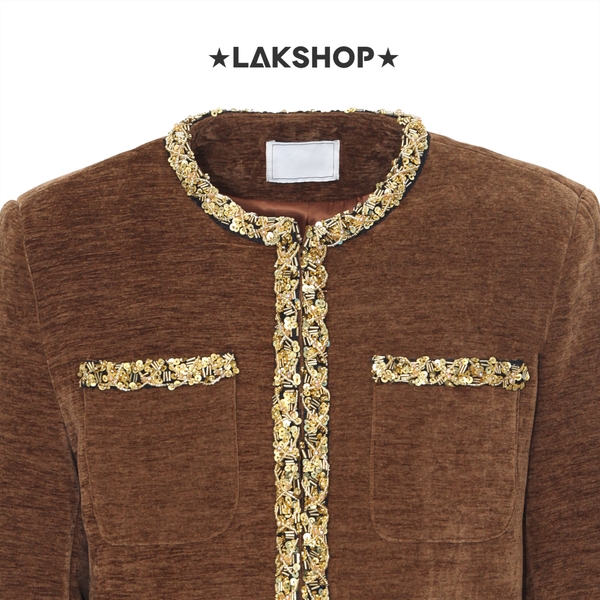 Áo Brown Velvet Jacket with Gold Trim