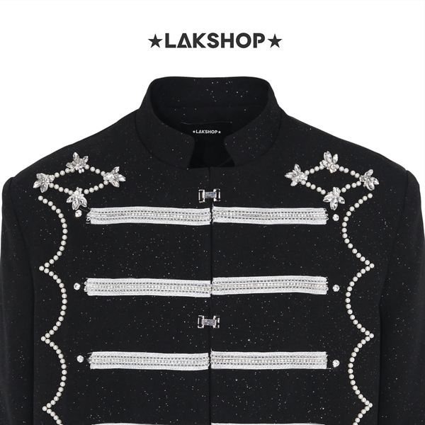 Áo Black Bling Bling Pearl Trim Jacket