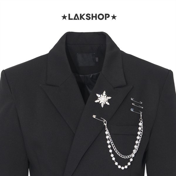 Áo Black with Chain Short-Sleeve Blazer