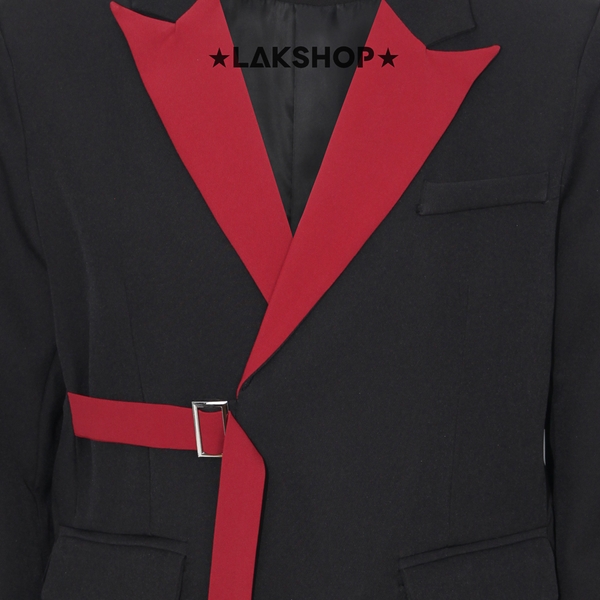 Áo Black with Red Collar Blazer