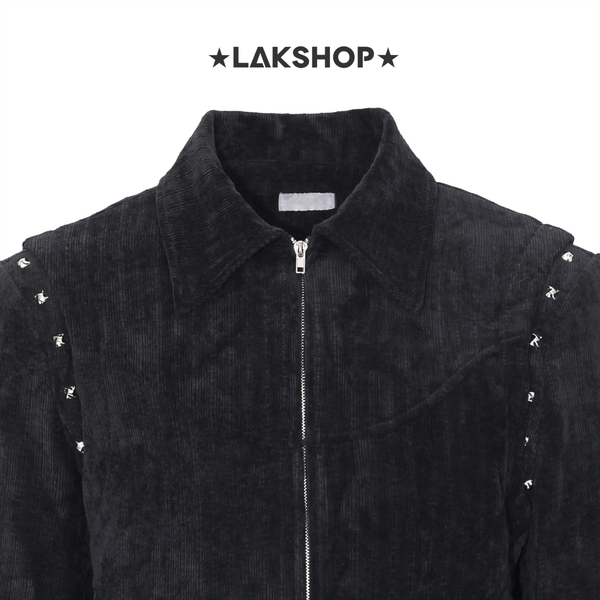 Áo Black Velvet Shoulder Stud Jacket
