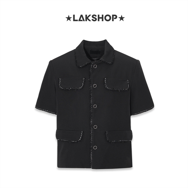 Áo Black with Trim Bling Short Sleeve Shirt Jacket