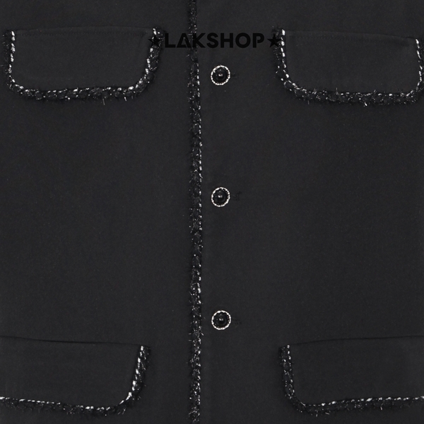 Áo Black with Trim Bling Short Sleeve Shirt Jacket