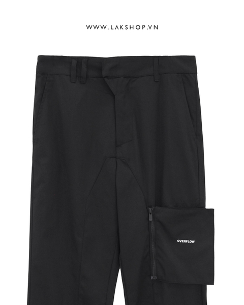 Quần Overflow Black Zipper Pocket Logo Straight Trousers
