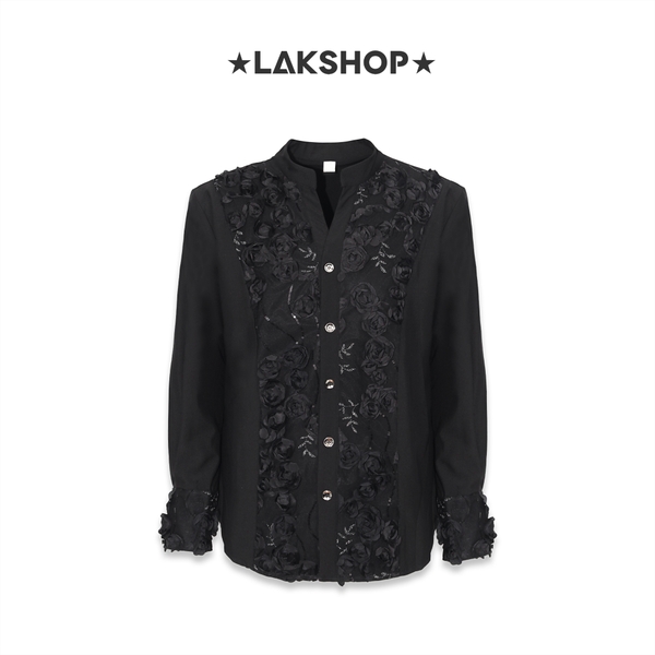 Áo Black with 3D Flower Over Shirt