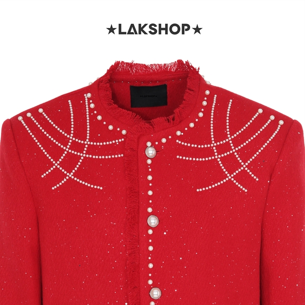 Áo Red with Pearl Shoulder Tweed Jacket