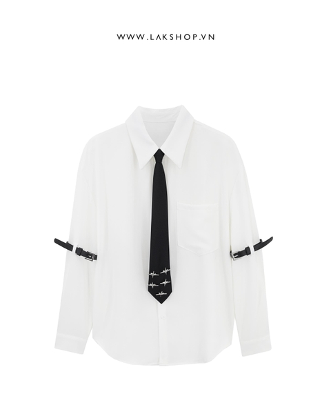 Áo Oversized White with Tie x Buckle Hand Shirt