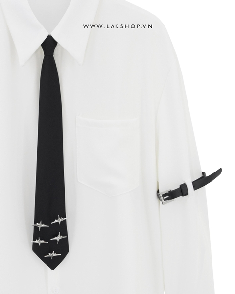 Áo Oversized White with Tie x Buckle Hand Shirt