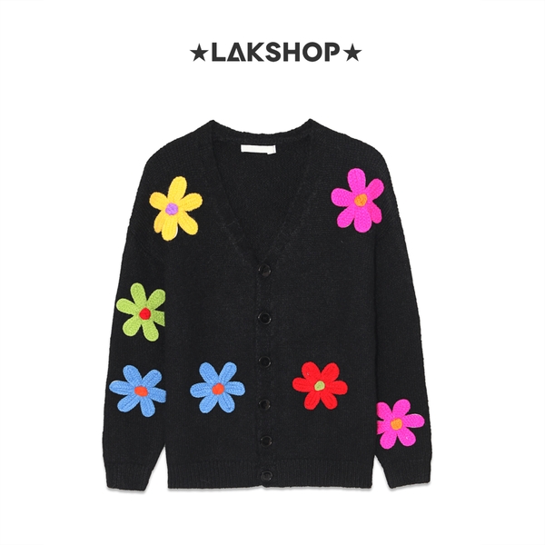 Áo Black Over Multi Flowers Knit Cardigan