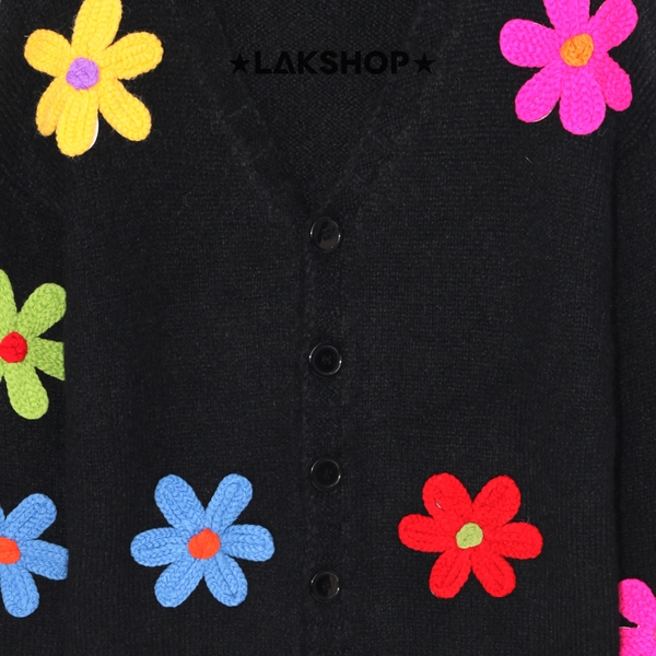 Áo Black Over Multi Flowers Knit Cardigan
