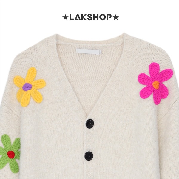 Áo Begie Over Multi Flowers Knit Cardigan