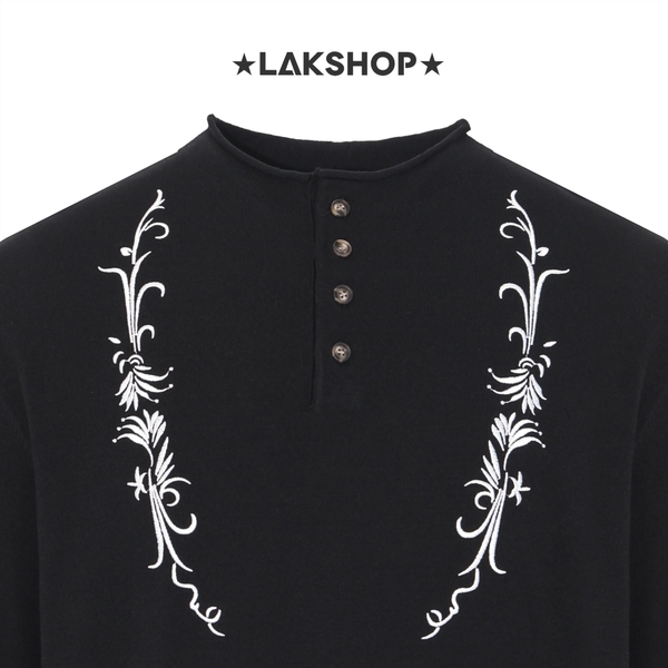 Áo Black Baroque Embroidered Polo Shirt