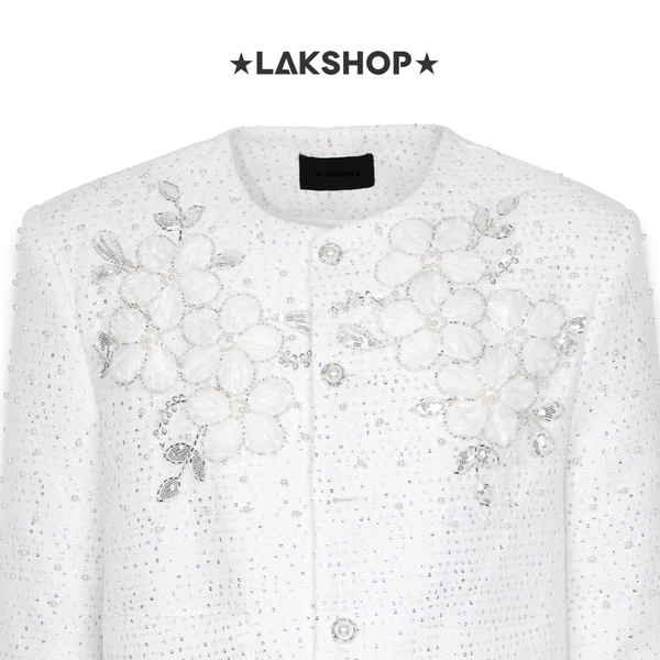 Áo White Flower With Pearl Embellishments Jacket
