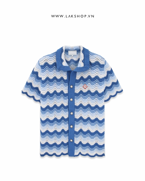 Casa Blue Gradient Wave Crochet Shirt