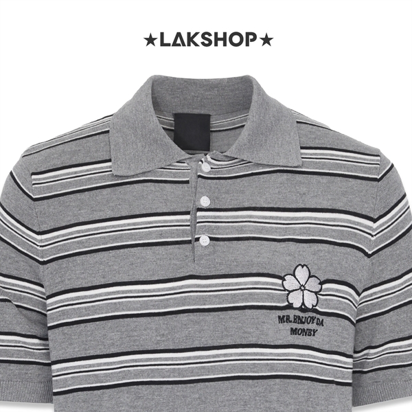 Áo Grey Stripe Flower Polo Shirt