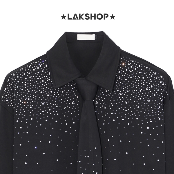 Áo Black Bling Crytal with Tie Shirts (Kèm Cà Vạt)