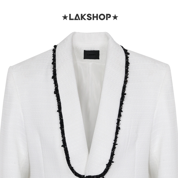Áo White with Trim Tweed Blazer