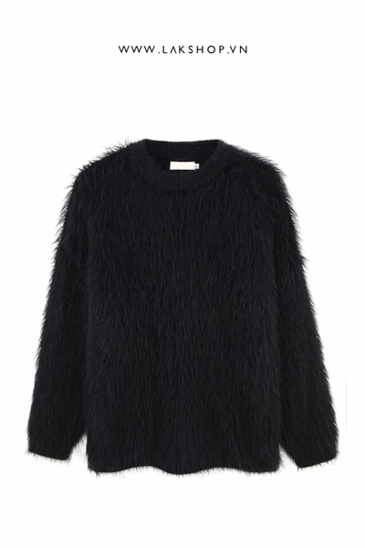 Áo Oversized Black Faux Fur Sweater cx3