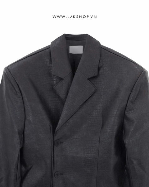 Áo Oversized Faux Leather Crocodile Blazer cx5