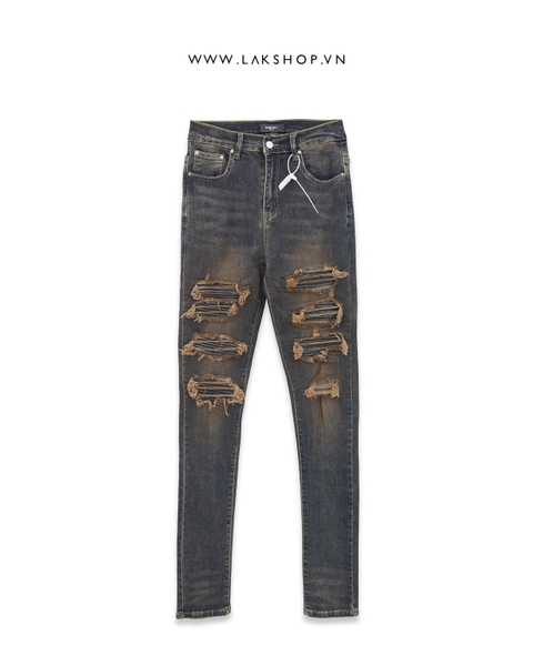 Amjrj Leather Thrasher Jeans in Blue