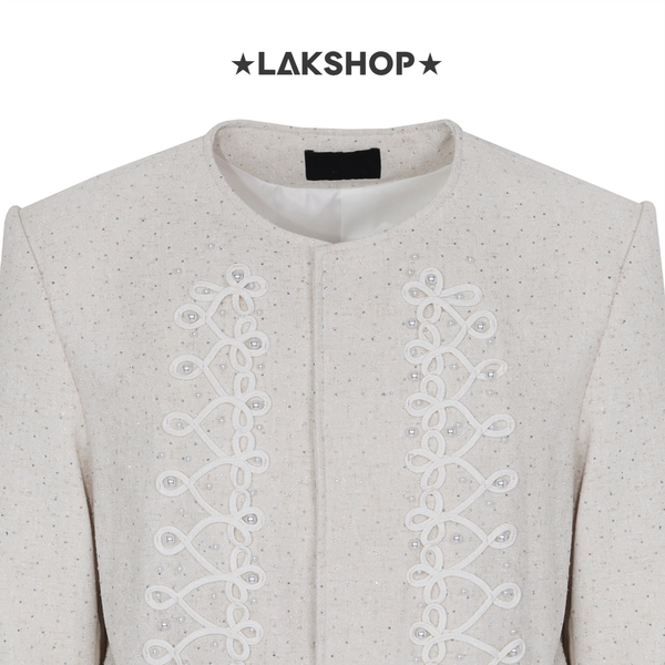 Áo Beige Bling Bling With Pearl Baroque Jacket