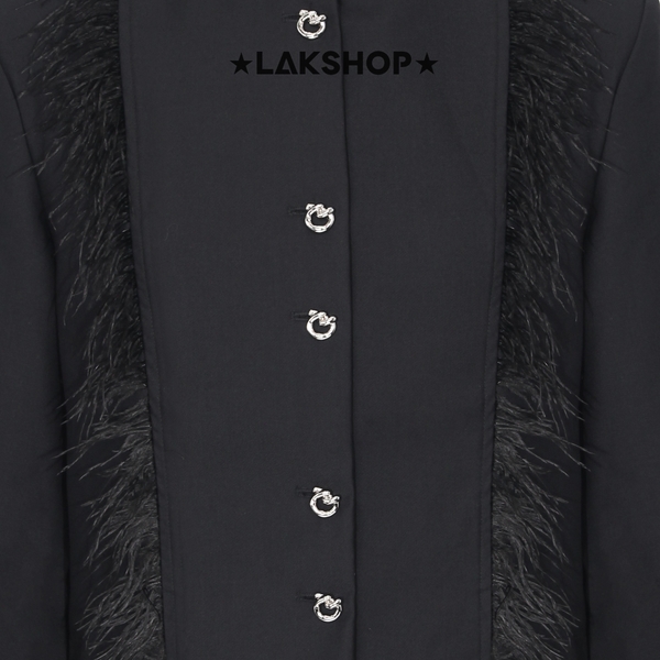 Áo Black Mandarin Collar Jacket with Fur Trim Jacket