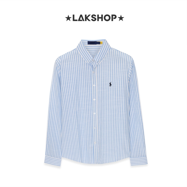 Áo R.L Blue Stripe Logo Embroidered Shirt
