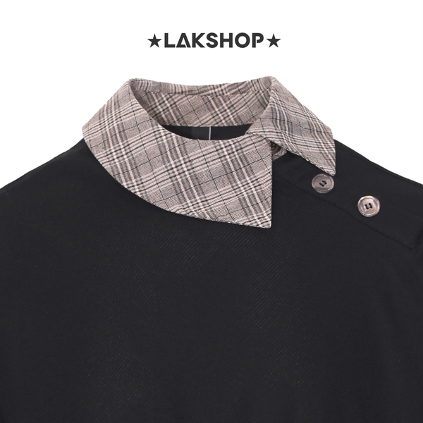 Áo Black Diagonal Button Polo Shirt
