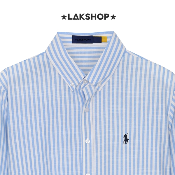 Áo R.L Blue Stripe Logo Embroidered Shirt